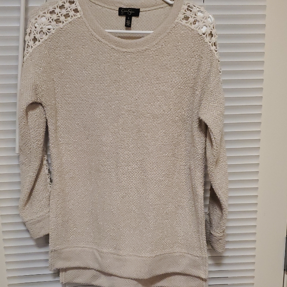 Beige Sweater with Lace Shoulders